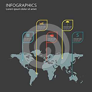 World map Infographics template with business icons . Information and infographic design elements. Vector illustration.